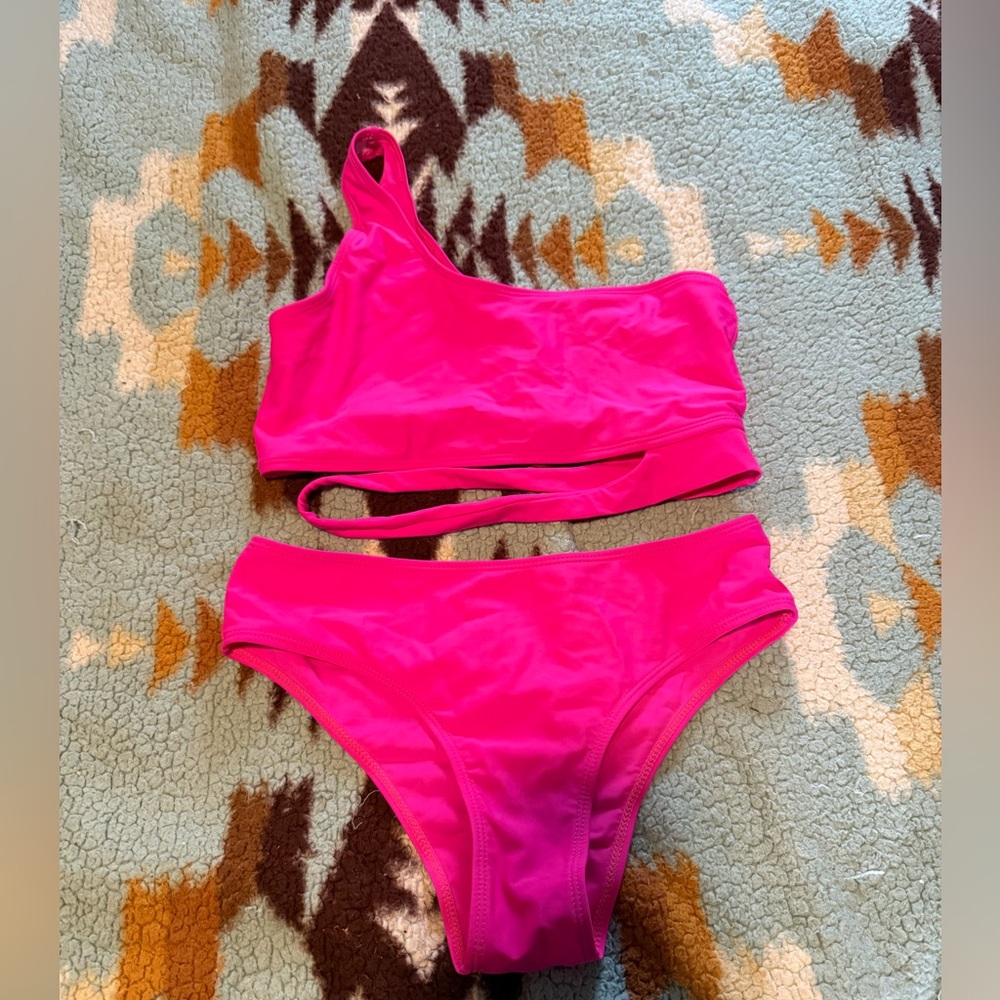 pink one shoulder bikini